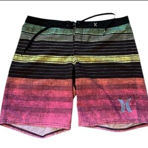 Youth Hurley Multi Color Striped Board Surfer Shorts Size 12/14